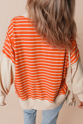 Orange Stripe Color Block Sweatshirt